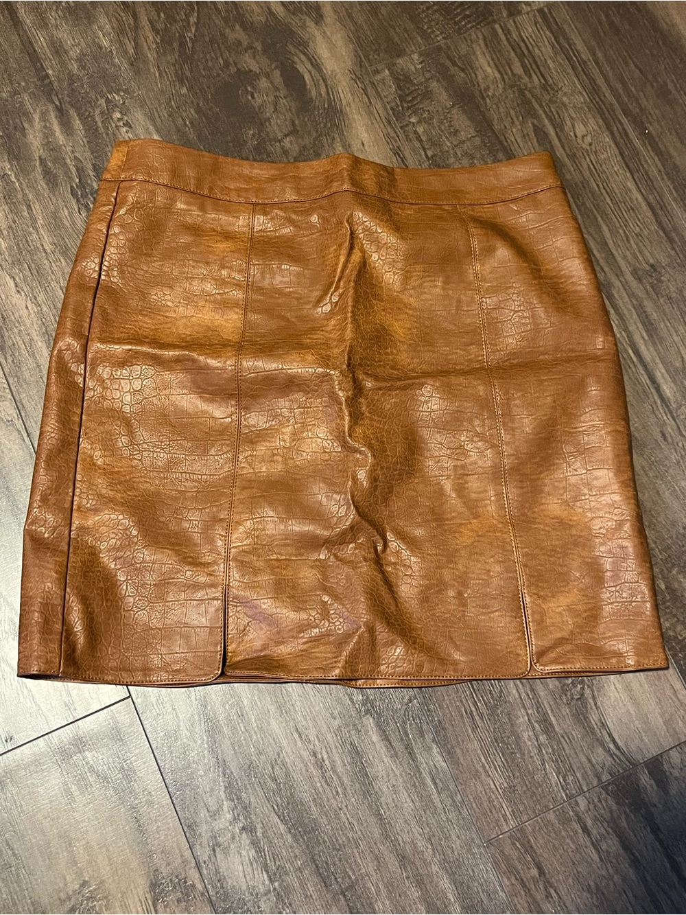 Love Riche Croc-Embossed Tan Faux Leather Mini Skirt